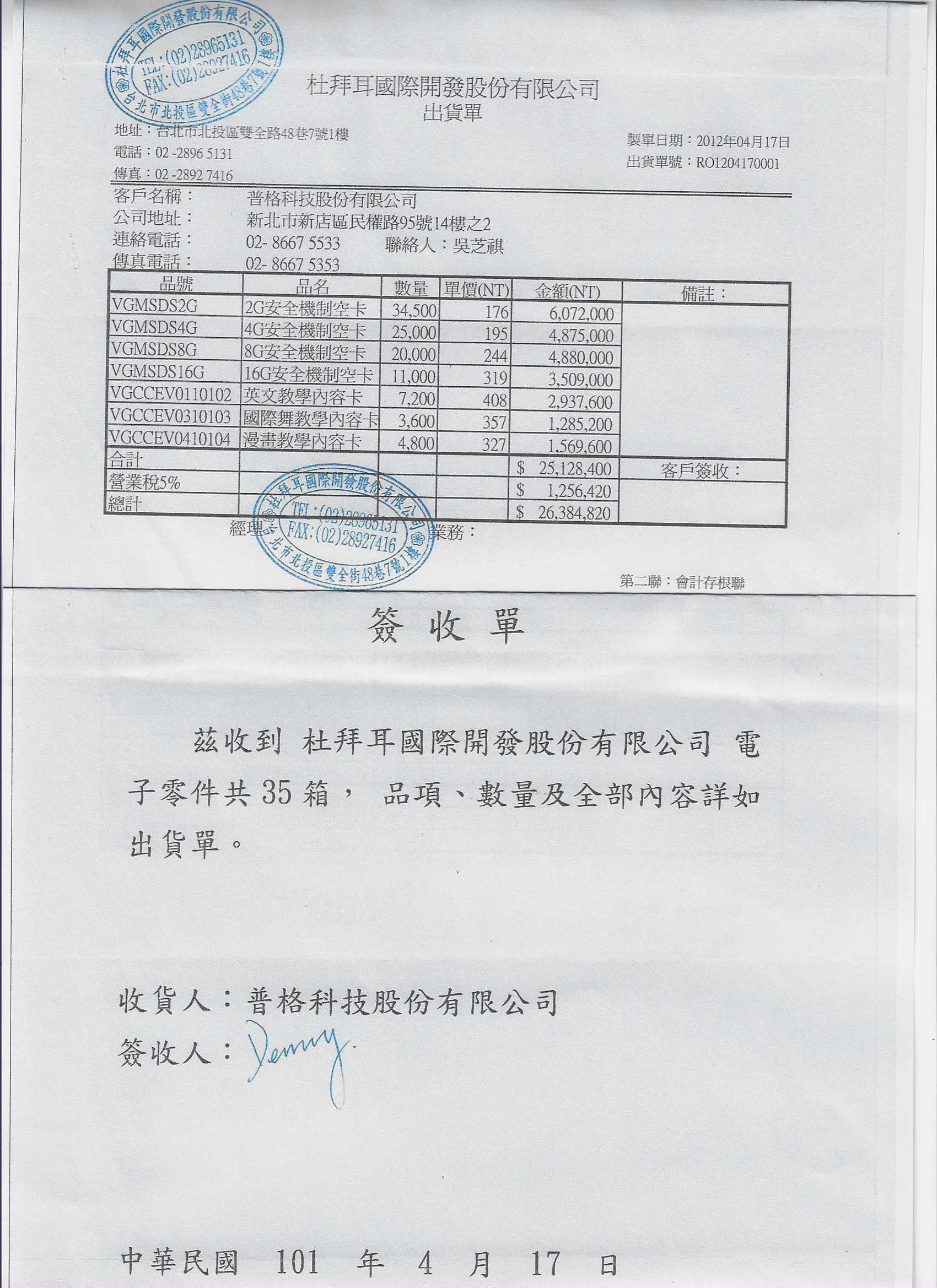 圖片說明:張芳源提供與普格公司之出貨及簽收單,證明是真交易而非假買賣,但卻不被法官採信,令他不解喊冤。
